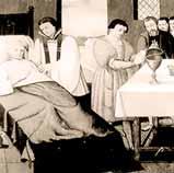 A historical painting showing a priest and attendants around a sick person in a domestic setting.