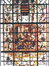 A stained glass window illustrating the Eucharistic miracle in Boxmeer.