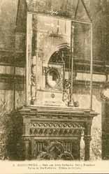 An ornate display case containing the relic of the blood-stained corporal from the Eucharistic miracle.