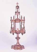 A decorative monstrance used to hold the miraculous Host for veneration.
