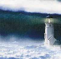 A lighthouse standing amidst towering waves, symbolizing the power of nature during the tsunami.