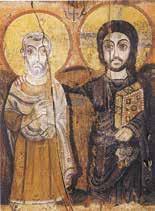 An ancient icon depicting Christ with a saint, showcasing religious art from the era.