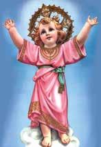 A depiction of the Divine Child of Eten, dressed in pink with arms raised.