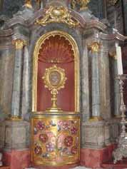 Golden monstrance in Ettiswil church, Switzerland, commemorating the 1447 Eucharistic miracle involving the stolen Blessed Sacrament.