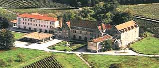 Aerial view of La Solitude Monastery surrounded by vineyards and greenery.