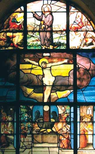Window of the Church of St. Etienne representing the miracles de Billets