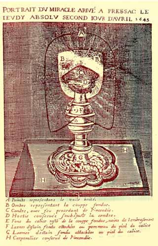 An illustration of the miraculous chalice from the Eucharistic Miracle of Pressac.