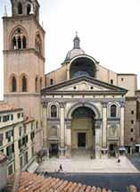 Facade of the Basilica of Sant'Andrea in Mantua, where the relic of the Most Precious Blood is preserved.