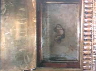 A close-up view of a blood-stained stone related to the Eucharistic Miracle.