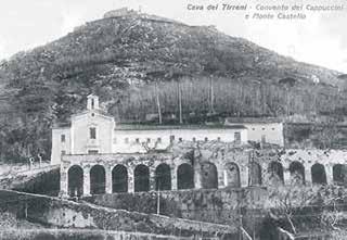 Black and white photo of the Capuchin Monastery at Monte Castello, where a priest blessed Cava dei Tirreni during the 1656 plague.
