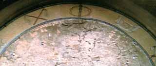 Close-up of the ceiling vault showing stains believed to be from the Eucharistic miracle.