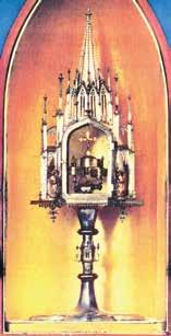 Intricate tabernacle design from St. Gregory's Church, symbolizing the Eucharistic miracle witnessed by Pope Gregory in 595.
