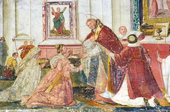 A fresco depicting St. Gregory the Great interacting with a woman in prayer.
