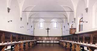 The refectory of the Abbey of Rosano, where the Sacred Heart statue wept and bled, is depicted here.
