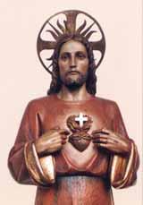 Statue of the Sacred Heart that bled and wept, donated in 1948 as a WWII promise fulfillment.