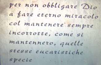 Text discussing the eternal miracle of maintaining the Eucharistic species uncorrupted.