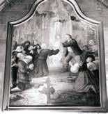 A historical painting showing people witnessing a miraculous event involving the Eucharist.