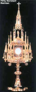 A golden monstrance used for displaying the Eucharist in Meerssen.
