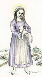 Illustration of Saint Germaine Cousin holding a lamb, symbolizing her innocence and connection to nature.