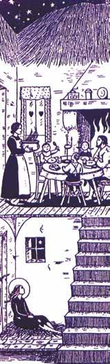 An illustration depicting Germaine's life in a basement with her family.
