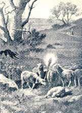 An illustration depicting Saint Germaine Cousin surrounded by sheep, highlighting her connection with animals.