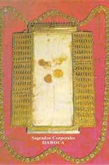 An image of the corporal stained with blood from the Eucharistic miracle of Daroca.