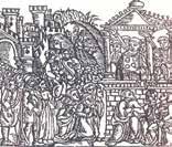 An illustration showing a historical scene related to the Eucharistic miracle of Daroca.