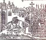 An illustration showing a historical scene related to the Eucharistic miracle of Daroca.