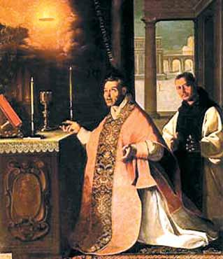 A priest at the altar witnessing a miraculous event during Mass.