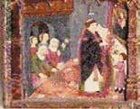 A historical painting depicting a religious scene with figures gathered around a table.