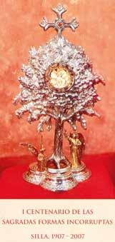 A decorative reliquary with a cross and figures, commemorating the centenary of the miraculous Hosts.